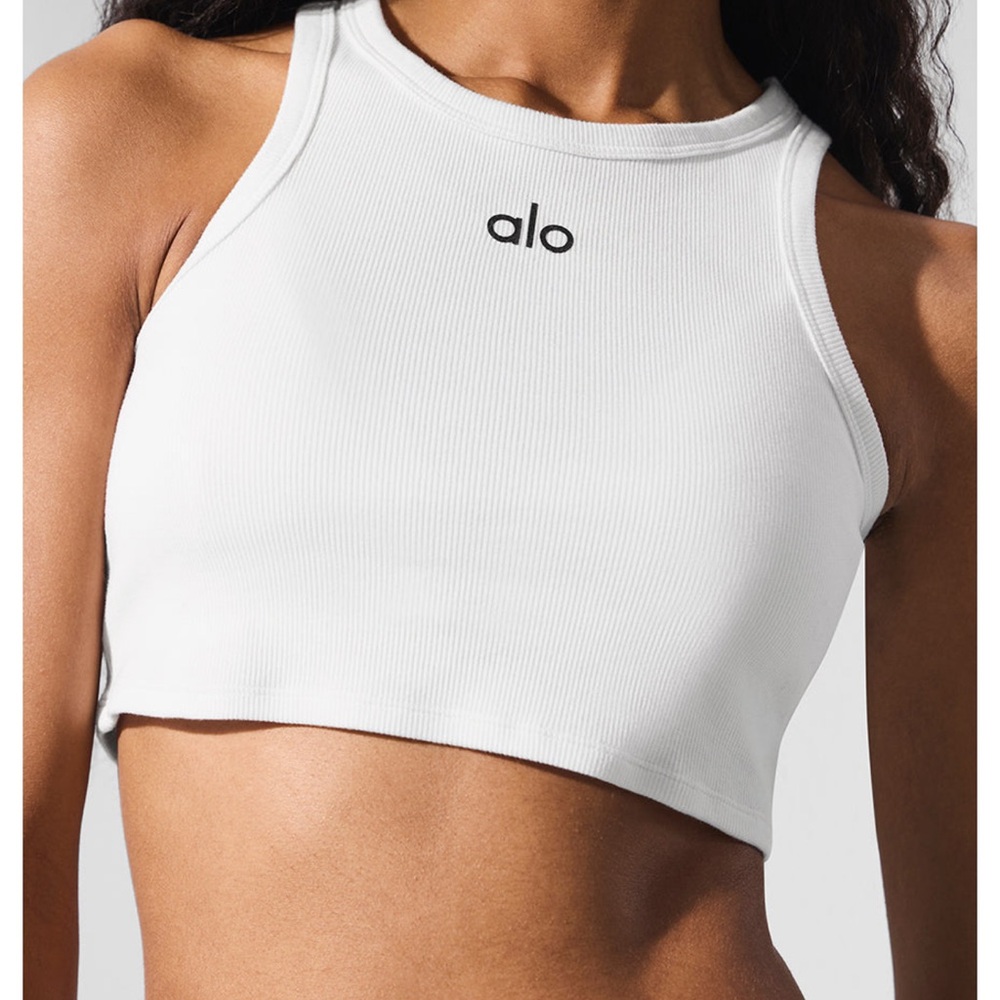 ALO Yoga White Ribbed Sports Bra
